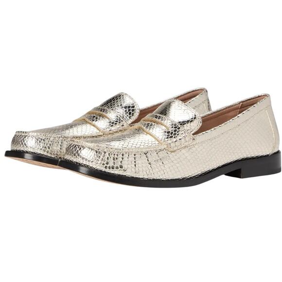 Cole Haan Shoes - Cole Haan Womens Lana Lux Penny Loafers US 7 Wide Gold Snake Print Leather NIB